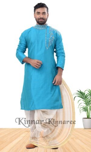 Raw Silk Hand Worked Panjabi and Tant Ready Dhuti