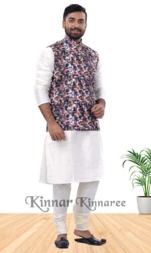 Digital Print Jacket & Raw Silk Plain Panjabi