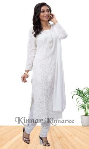 Pure Georgette Chikankari Kurti, Cotton Chikankari Churidar paijama & Pure Chiffon Dupatta