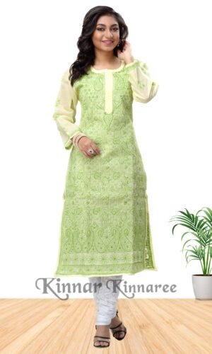 Chikankari Cotton Kurti With Cotton Churipaijama With Chikan Work