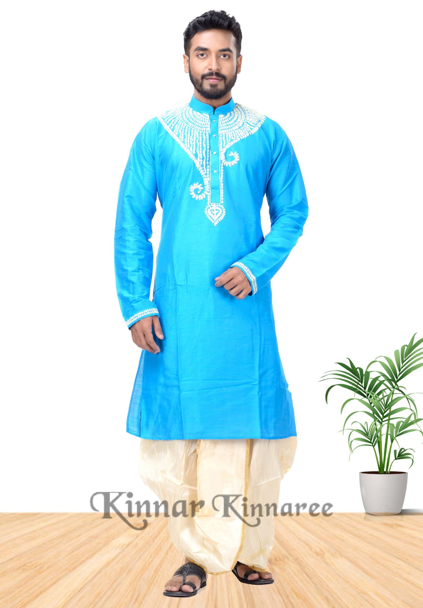 Raw Silk Designer Panjabi & Silk Fancy Dhuti With Golden Border